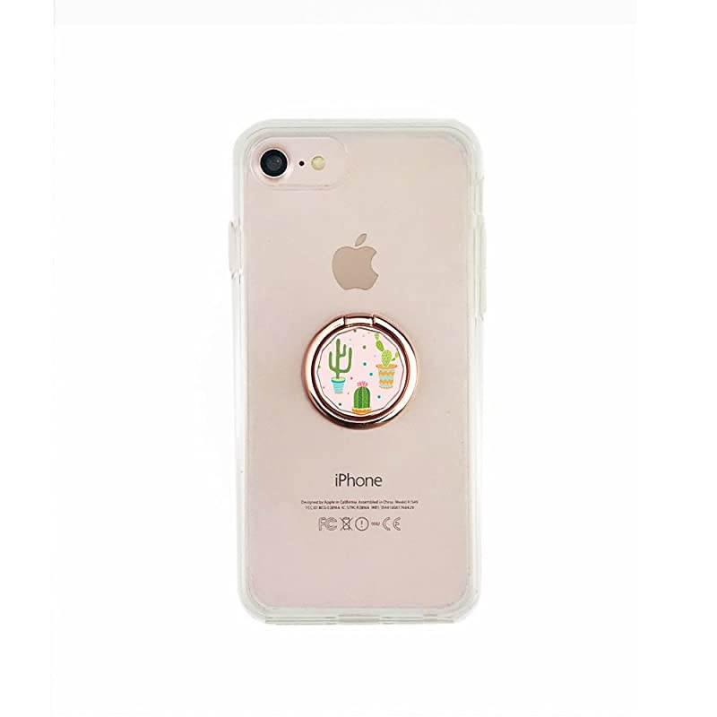 Ring Holder Stand Rose Gold Universal Thin Finger Ring Grip Ring Stand Grip Mount Compatible with iXR XS Max 8 7 6s 6 Plus Smartphones Cactus