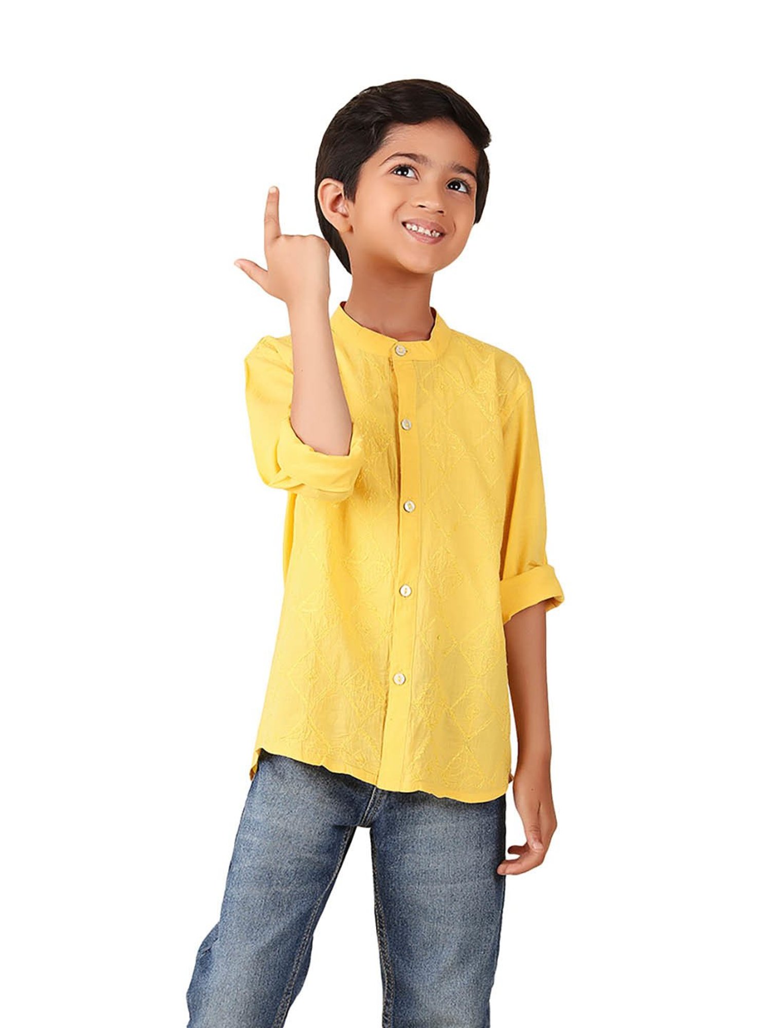 Fabindia Kids Yellow Embroidered Full Sleeves Shirt