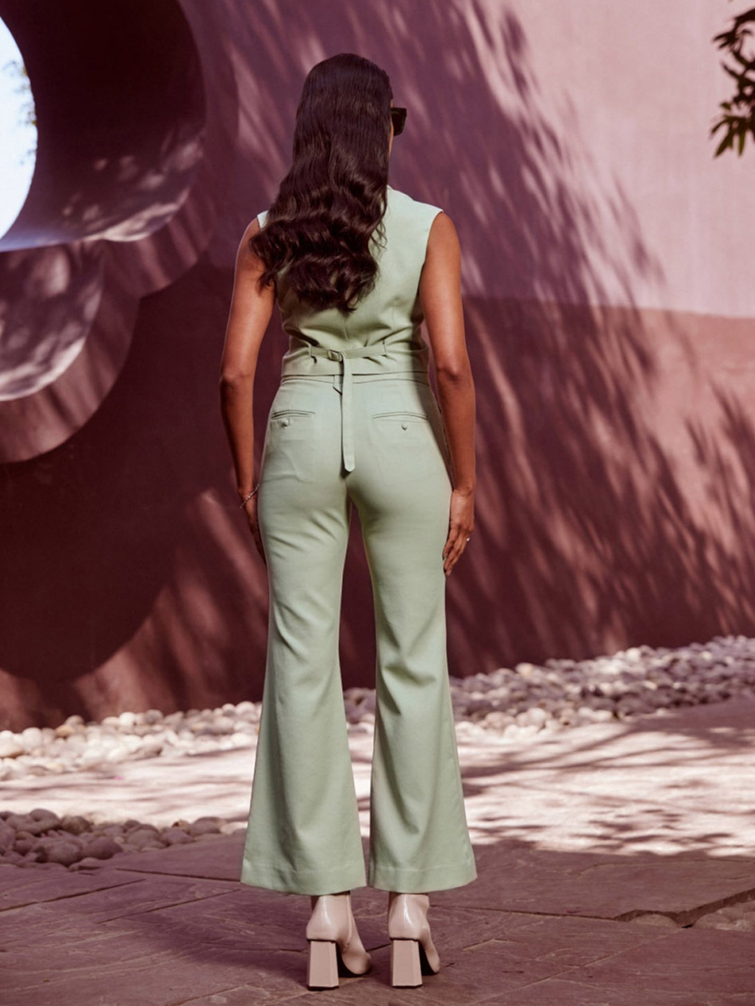 Qua Sage Green Quintenssence Bootcut Tailored Trousers