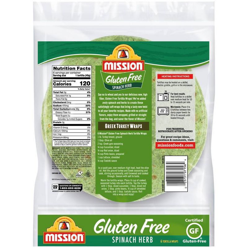 Mission 8" Gluten Free Spinach Tortillas - 10.5oz/6ct