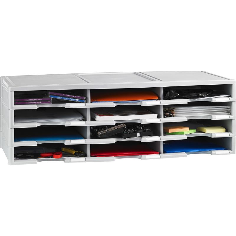 Storex 12 Compartment Desktop Paper Sorter - Gray