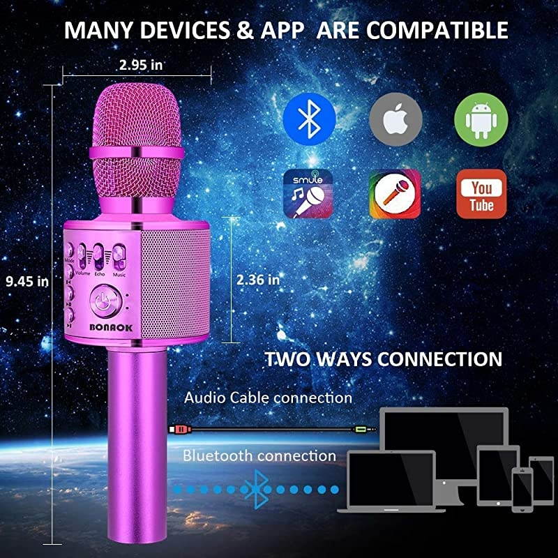 Wireless Bluetooth Karaoke Microphone,3-in-1 Portable Handheld Karaoke Mic Speaker Machine Birthday Home Party for PC or All Smartphone (Q37 Purple)
