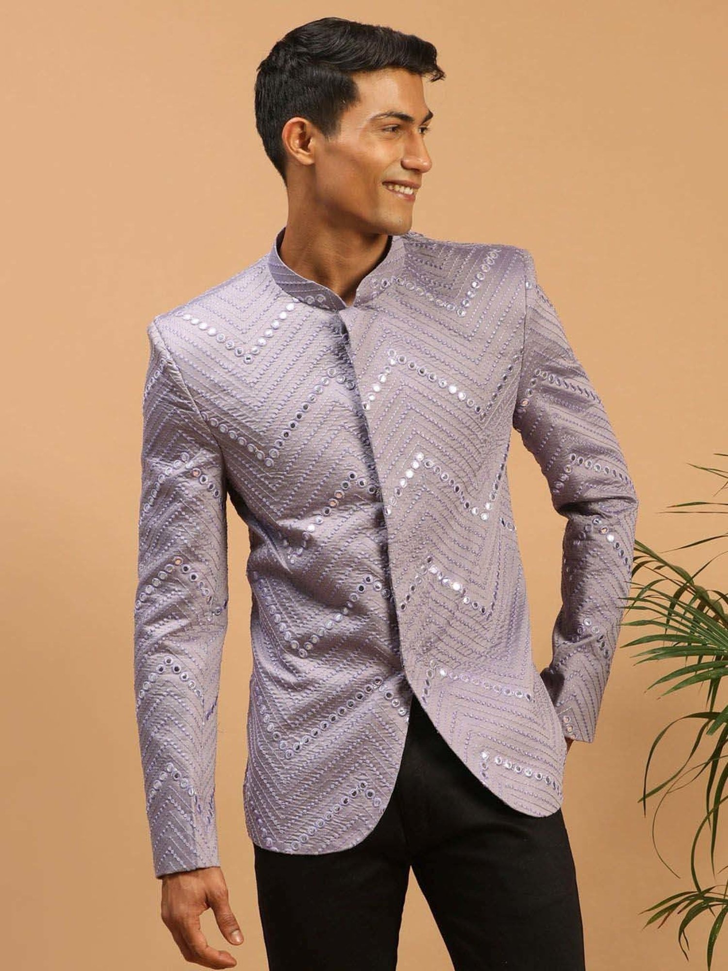 Vastramay Purple Regular Fit Embellished Ethnic Blazer