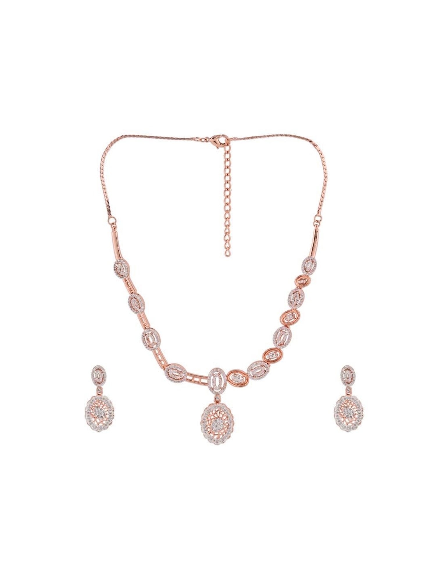 Estele Rose Gold-Plated CZ Attractive Elliptical Designer Necklace Set for Women