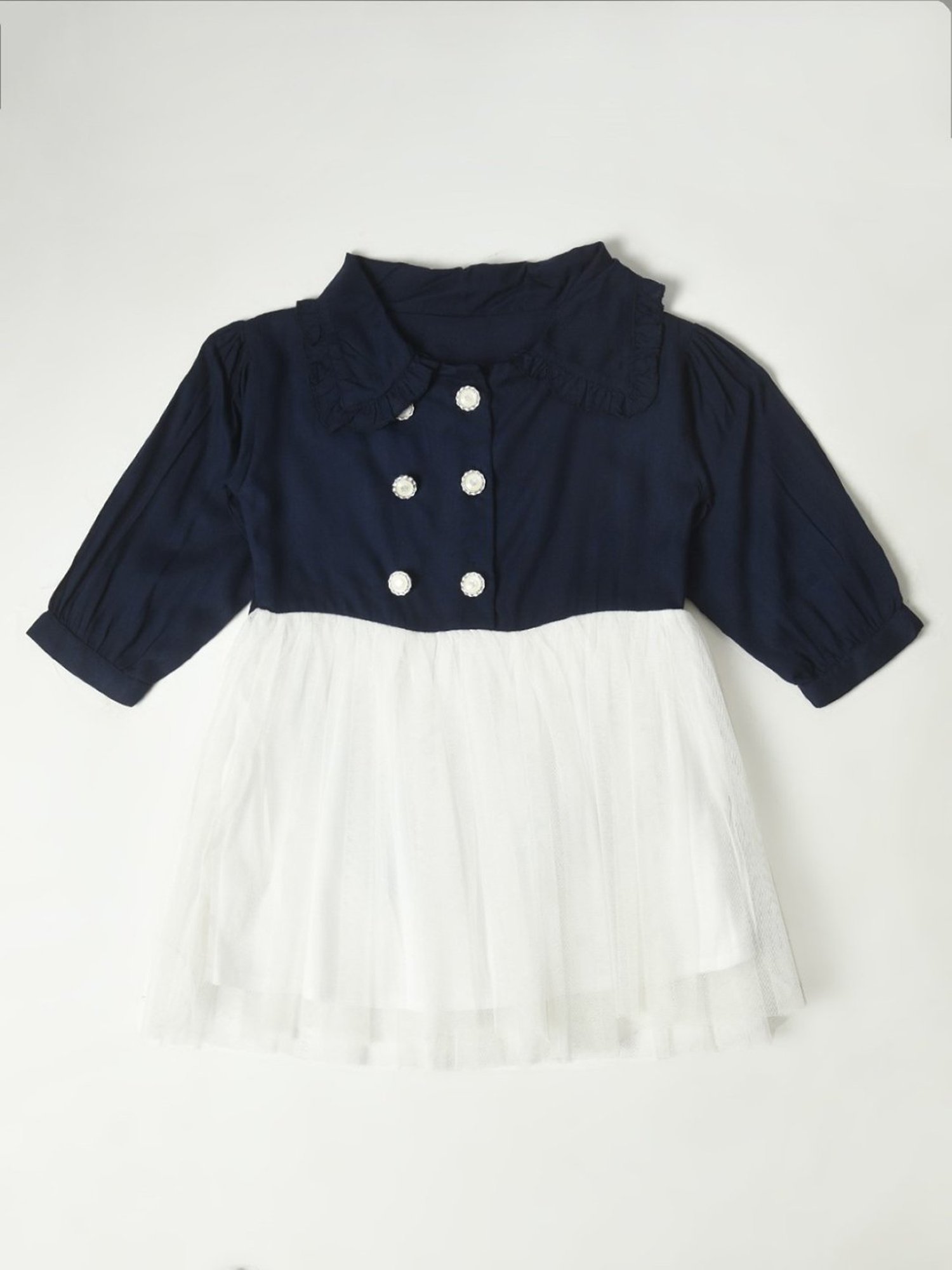 Bella Moda Kids Navy & White Solid Full Sleeves Fit & Flare Dress