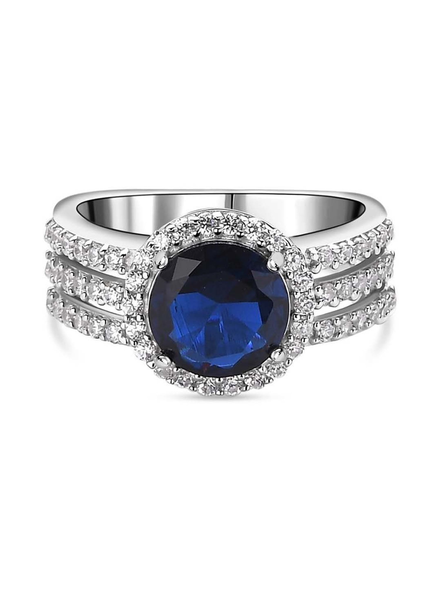 925 Silver 1 Carat American Diamond Classic Halo Engagement Ring for Women & Girls