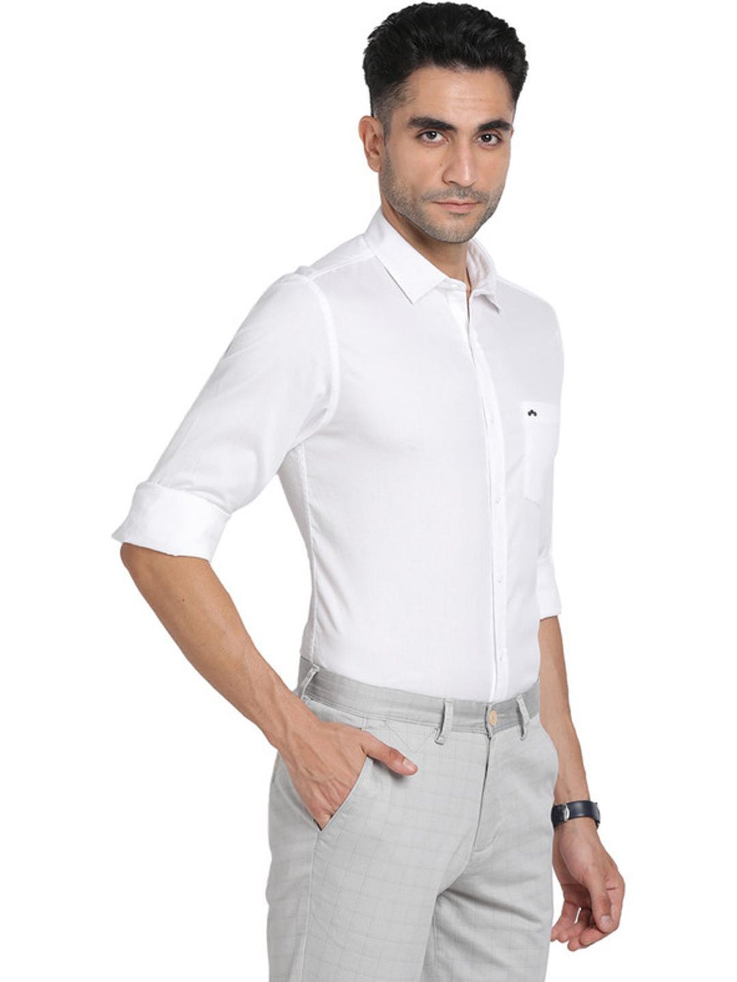 Turtle White Cotton Slim Fit Shirts