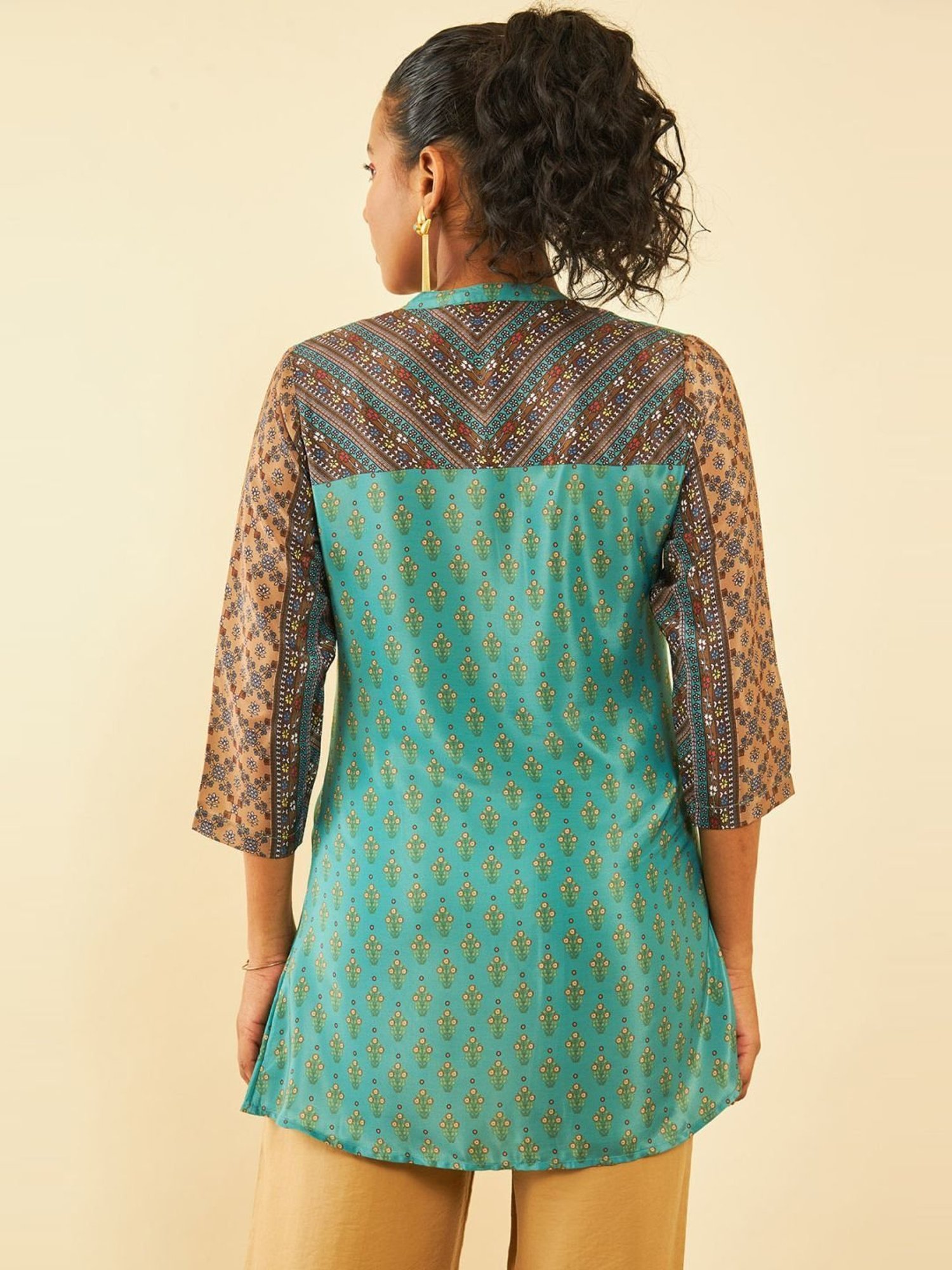 Soch Green Muslin Blend Floral Print Tunic