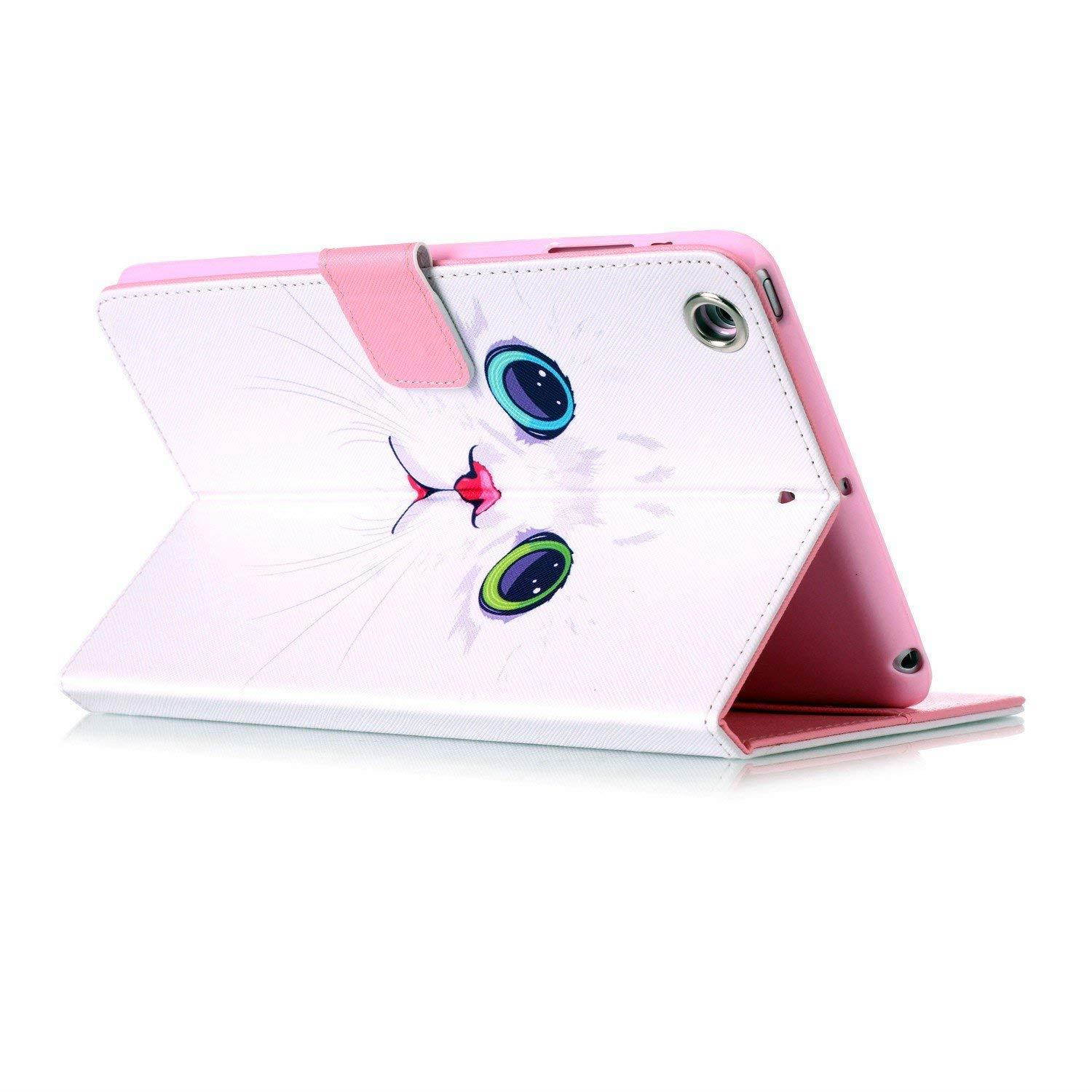 iPad Air Case, Newshine [Kickstand] Premium PU Leather Magnetic  with Card Slots, Pocket Case Cover with [Auto Sleep/Wake Feature] for Apple iPad Air (iPad 5) 2013 Model (White Cat)