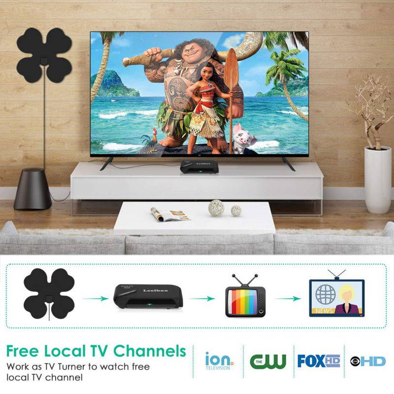 Leelbox Android TV Box with Free Local TV Channels Search Function, Amlogic Quad Core Android Box OTT & DVB-ATSC Combo Supports Live TV/4K 1080P Full HD/3D Movie/Bluetooth 4.0/2.4G WiFi/H.265 Video De