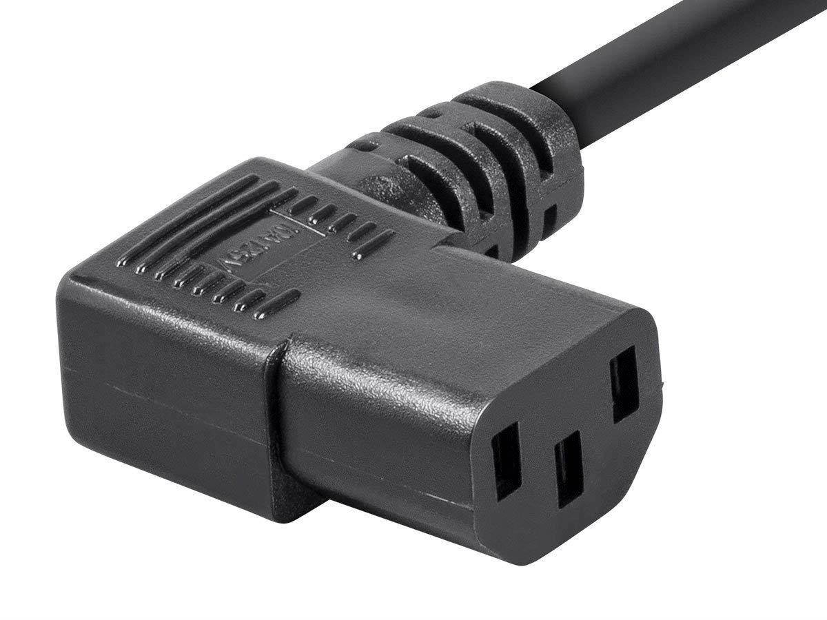 Monoprice 3ft 14AWG Right Angle Power Cord Cable w/ 3 Conductor PC Power Connector Socket (C13/5-15P) - Black