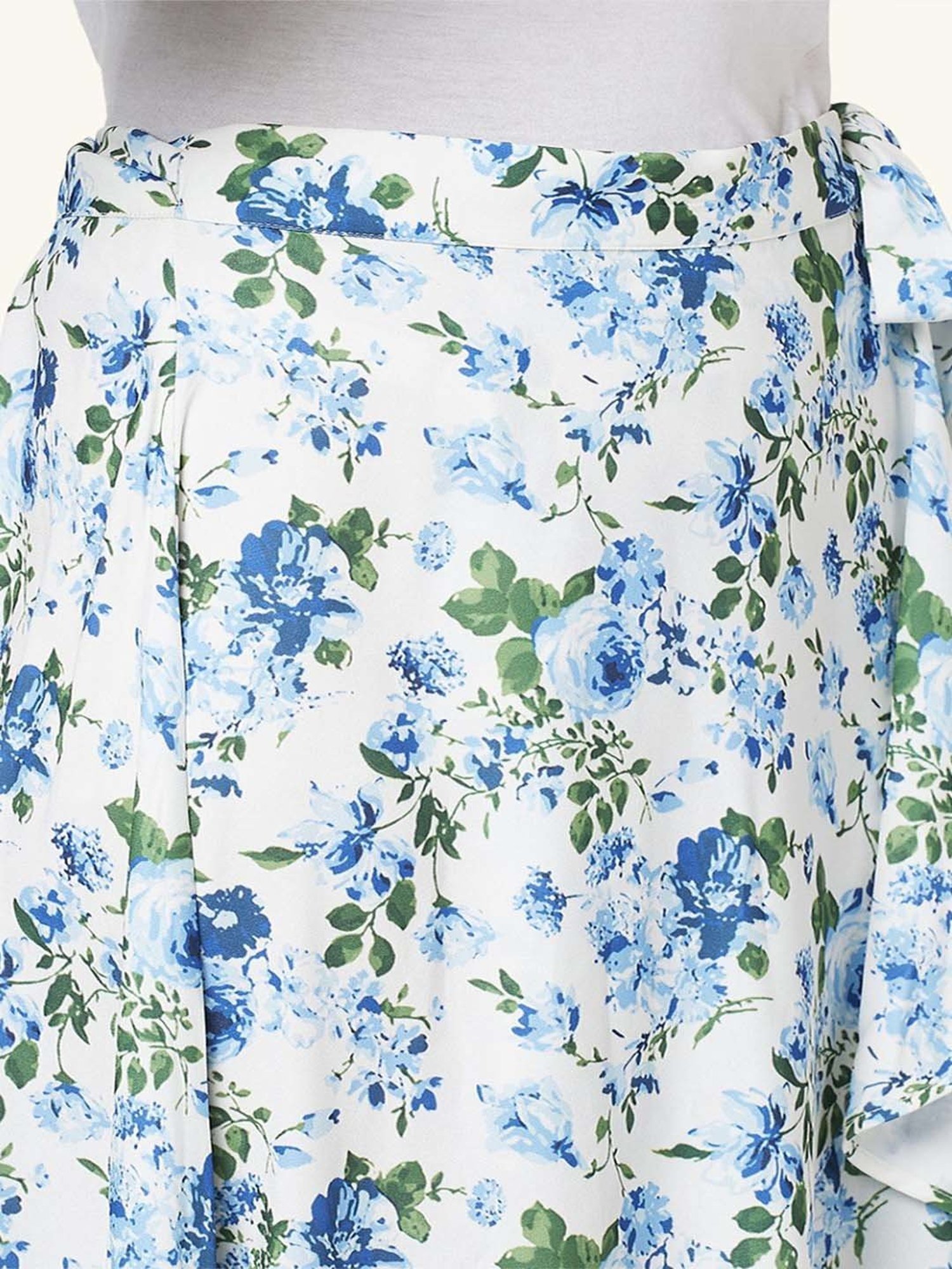 Honey by Pantaloons White & Blue Floral Print Wrap Skirt