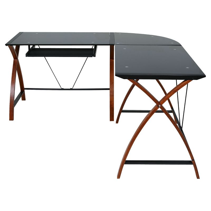 L Shaped Modern Glass and Wood Desk Black - Onespace