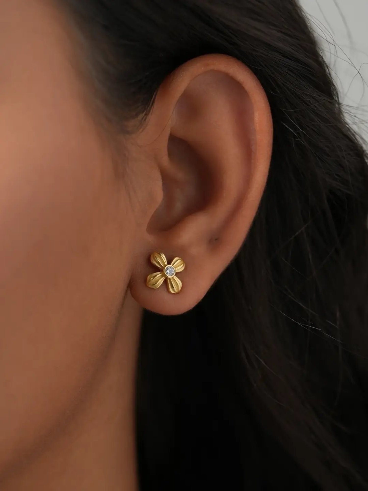 Mabel 92.5 Sterling Silver Four Petal Flower Stud Earrings for Women