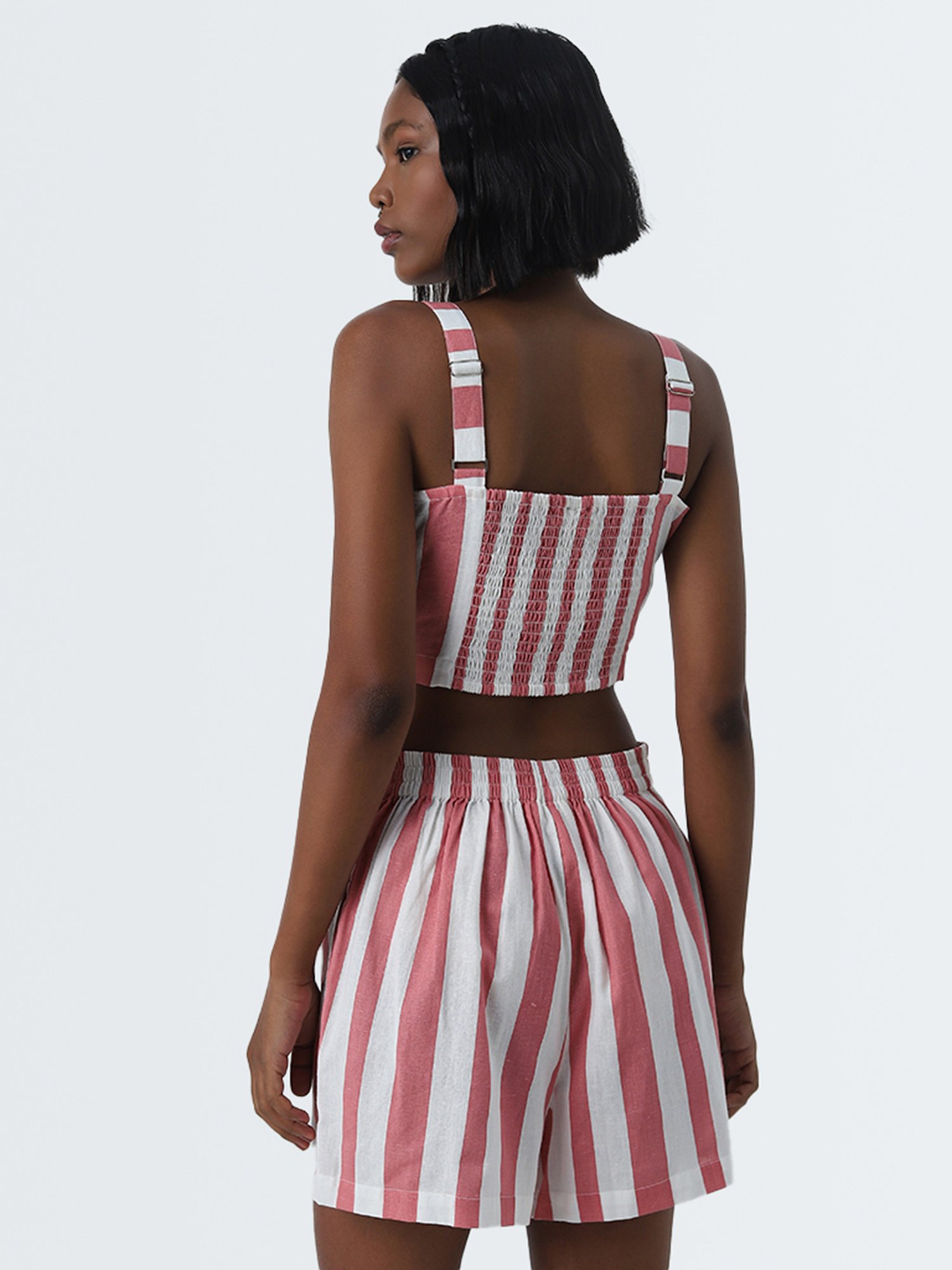 Bombay Paisley by Westside Coral Stripe Printed Cotton Crop Top