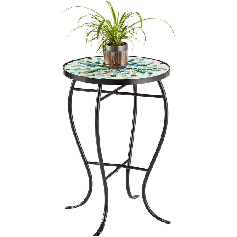 Teal Island Designs Aqua Mosaic Black Iron Outdoor Accent Table
