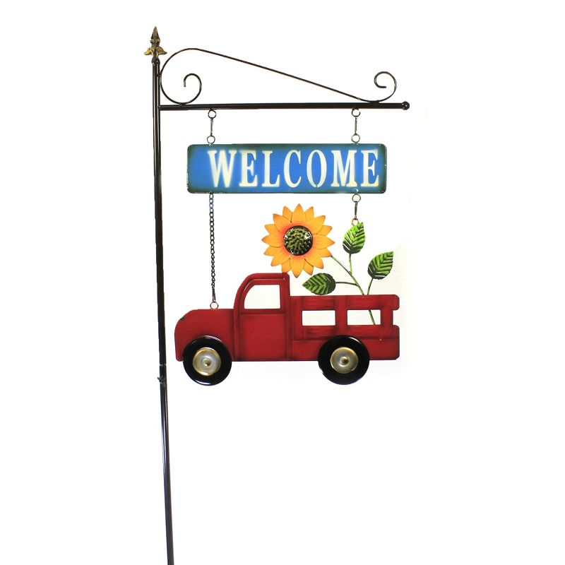 Home & Garden 48.0" Red Truck Welcome Stake Yard Decor Sign Stake Sunflower Direct Designs International  -  Decorative Garden Stakes