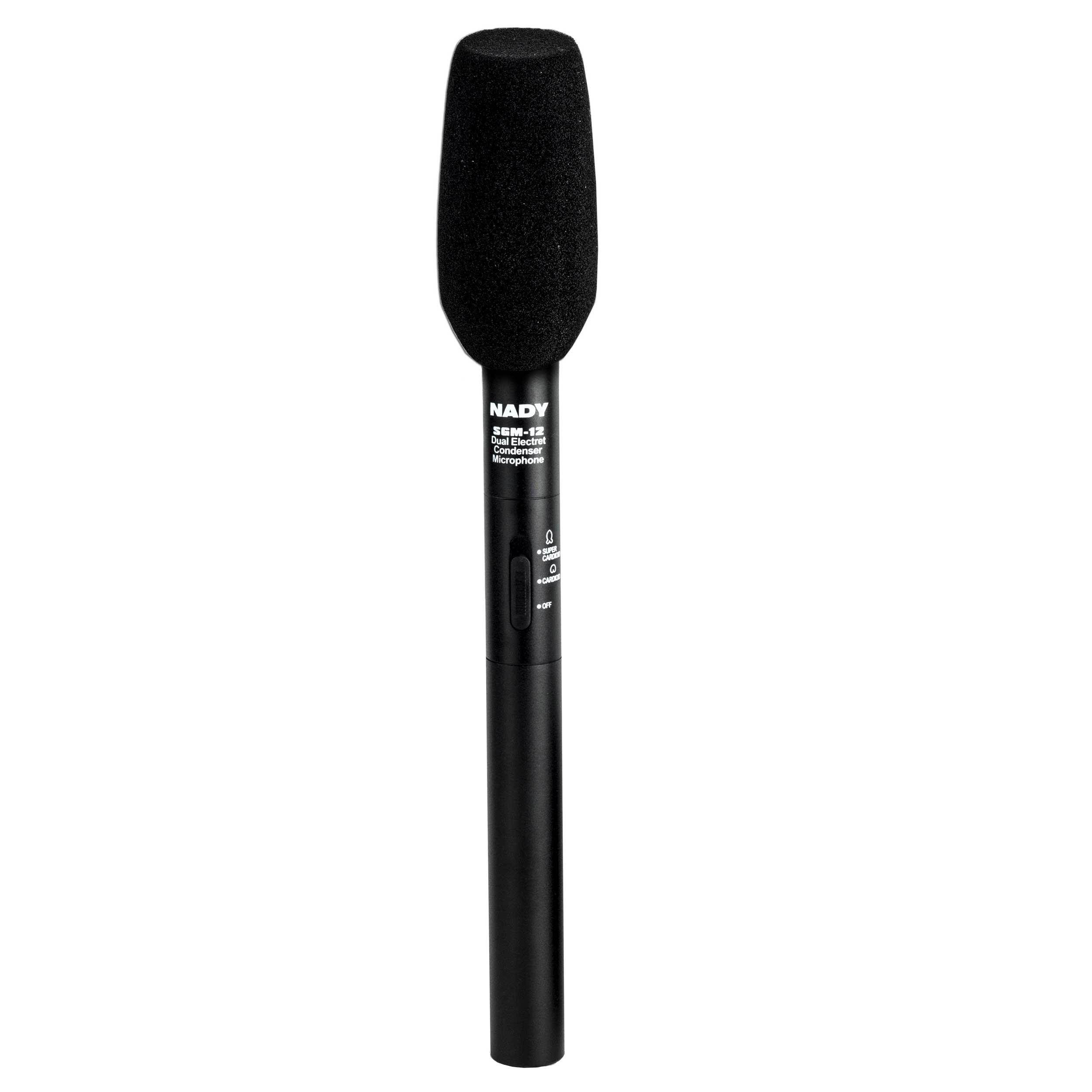 Nady SGM-12 Condenser Shotgun Microphone - Selectable polar pattern, mountable to video cameras for speech and instrument recording, powered with an AA battery