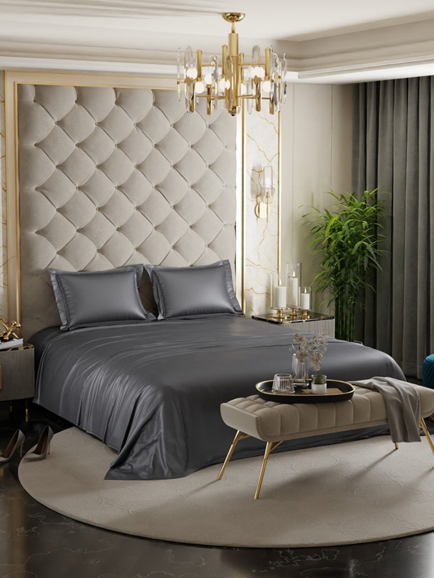 Stoa Paris Date Night Twilight Embrace Polyester 300 TC Double Bed Sheet With 2 Pillow Covers