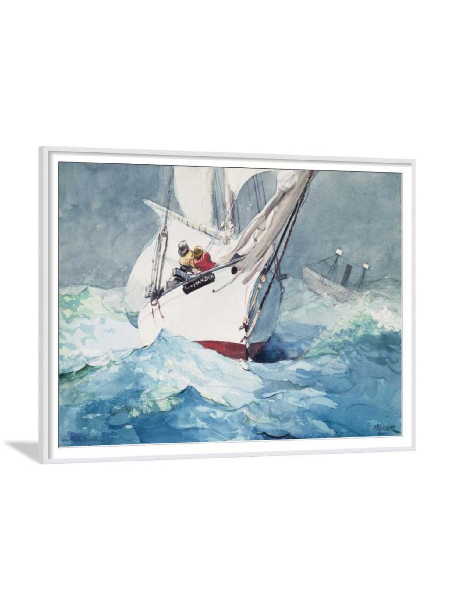 ARTE'VENUE Reefing Sails Blue & White Paper Wall Art - Set of 1 (17 X 14 inch)
