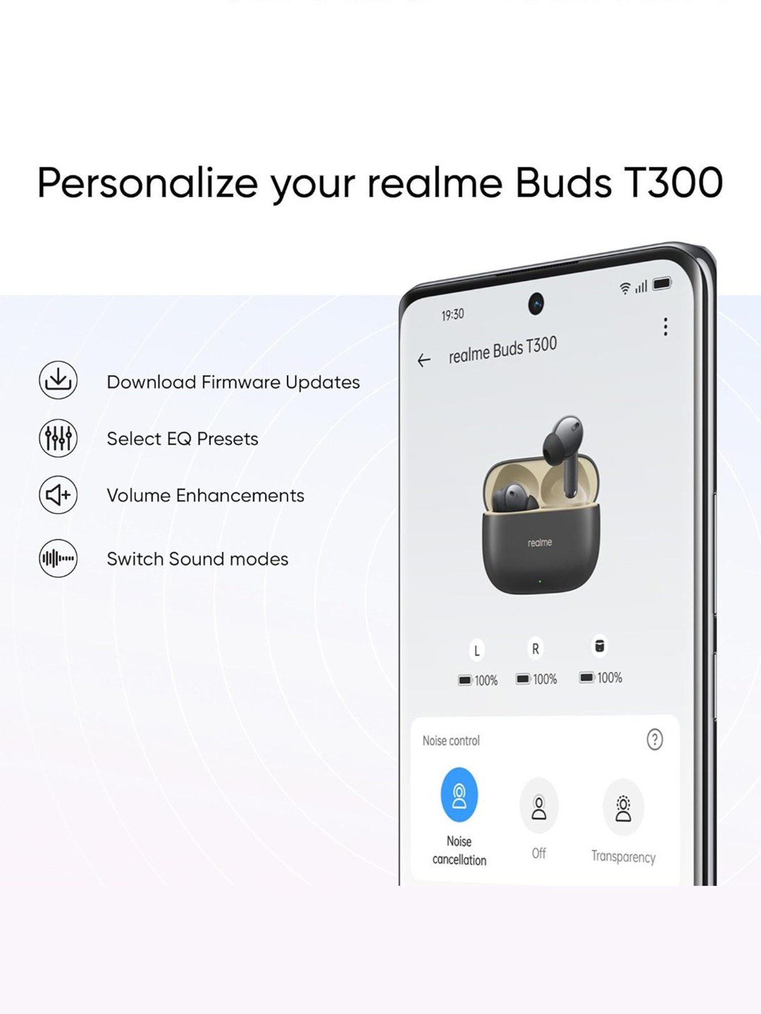 Realme Buds T300 in Ear Earbuds with 30dB ANC & Upto 40Hrs Battery (Stylish Black, True Wireless)