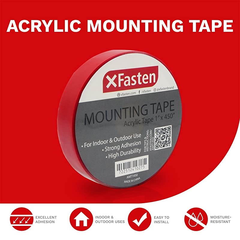 Double Sided Acrylic Mounting Tape Removable, Clear, 1-Inch x 450-Inch, Weatherproof Adhesive for Brick, Walls- Indoor and Outdoor Applications