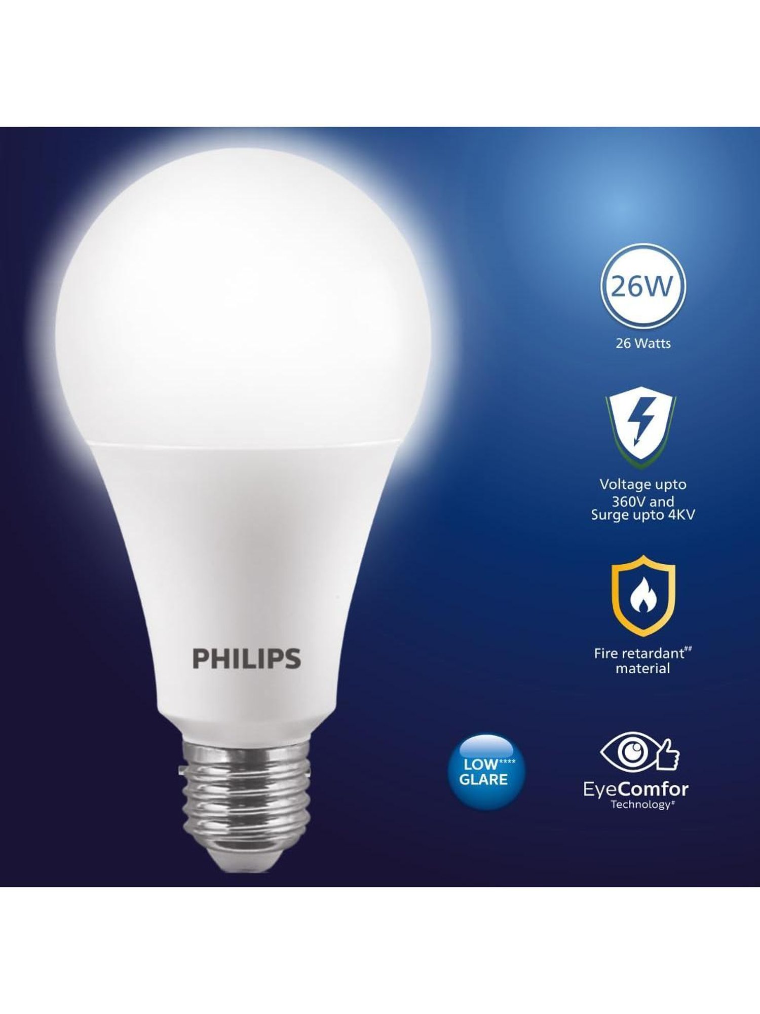 Philips 26-Watt E27 AceBright High Wattage LED Light Bulb for Home (Crystal White)