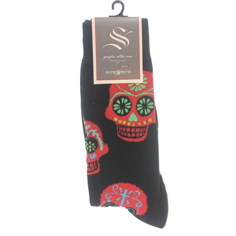 Novelty Socks Big Muertos Skull Black/Red Crew Day Of The Dead Mexican Socksmith  -  Socks