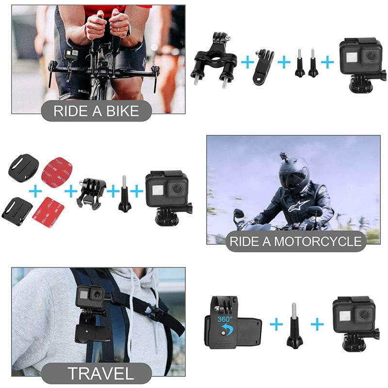 ROME CARE 52 in 1 Action Camera Accessories Kit for GoPro Hero 9 8 7 6 5 4 3+ 3 2 Accessory Bundle Set Compatible with AKASO, SJCAM, Campark, DJI OSMO, APEMAN Action Camera(Black)