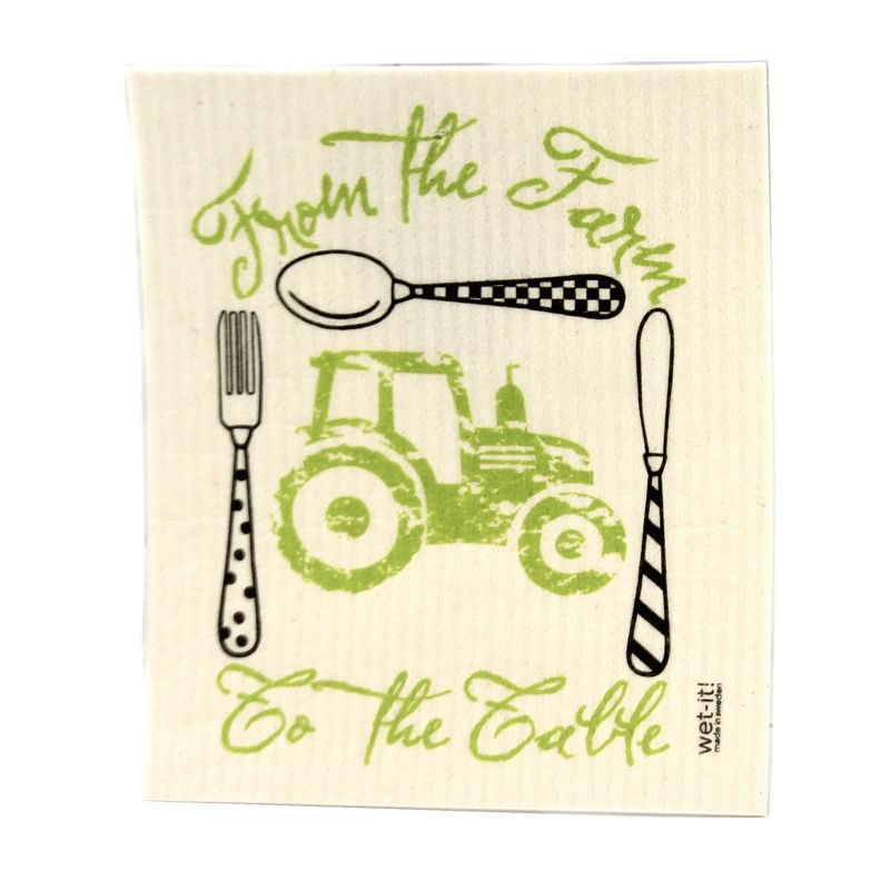 Swedish Dish Cloth 7.75" Morning Coffee Set Cleaning Cloth Fork Knife Spoon  -  Dish Cloth