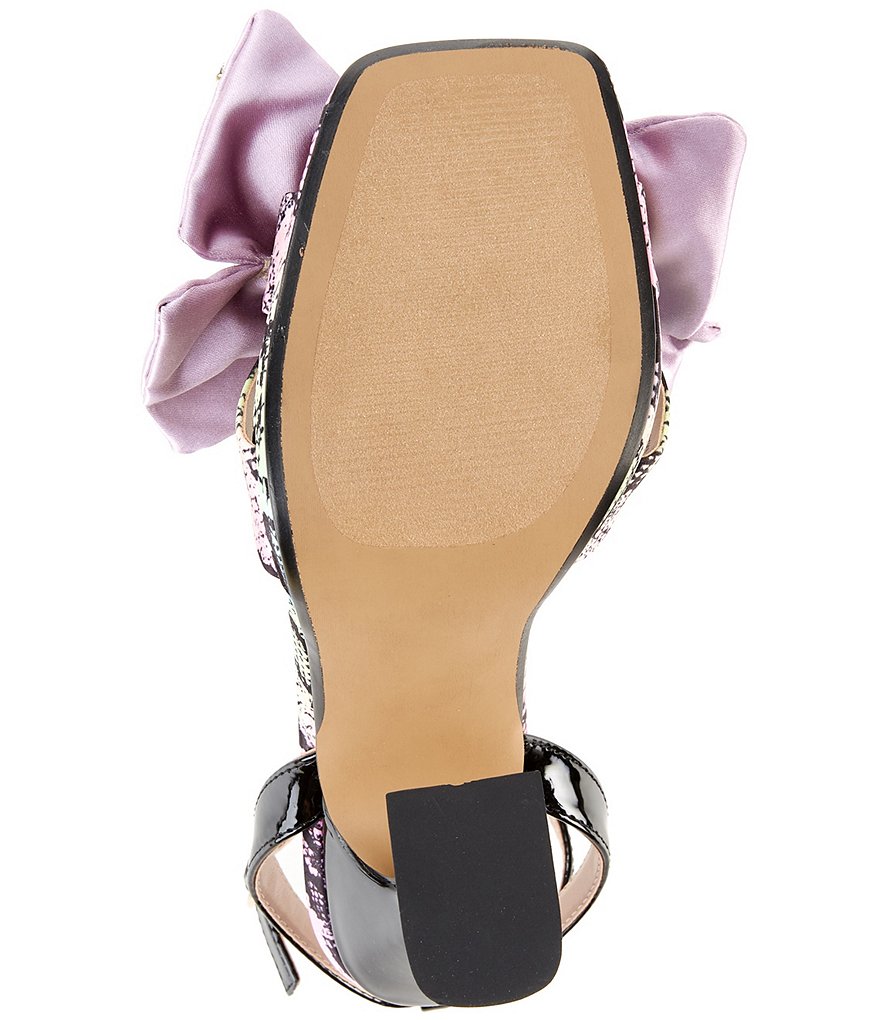 Betsey Johnson Loise Bow Snake Print Sculptural Heel Sandals