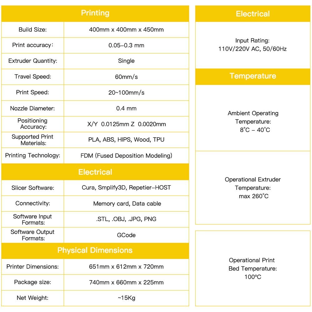 ANYCUBIC Chiron 3D Printer, Semi-auto Leveling Large FDM Printer with Ultrabase Heatbed, Suitable for 1.75 mm Filament, TPU, Hips, PLA, ABS etc. / 15.75 x 15.75 x 17.72 inch (400 x 400 x 450mm)