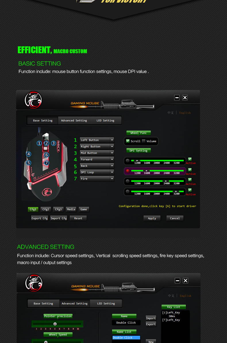 IMICE V9  Ergonomic Design, Cool Exterior 4-color Backlit 3200DPI Wired 7-Button Gaming Mouse Macro Custom - White