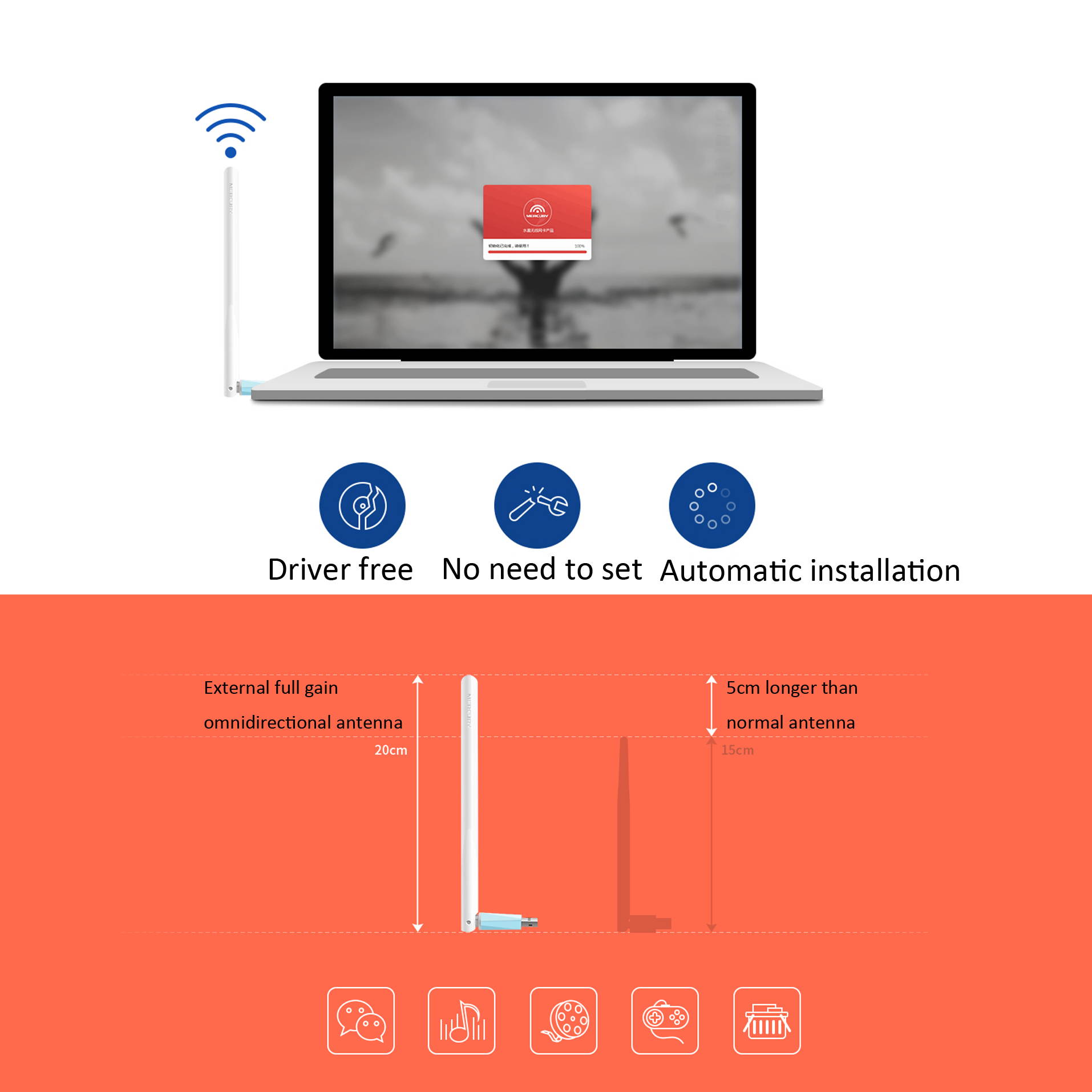 Mercury 150M High Gain Wireless USB Network Card MW150UH (drive-free version) Wifi Adapter Wi-fi 11N Analog AP