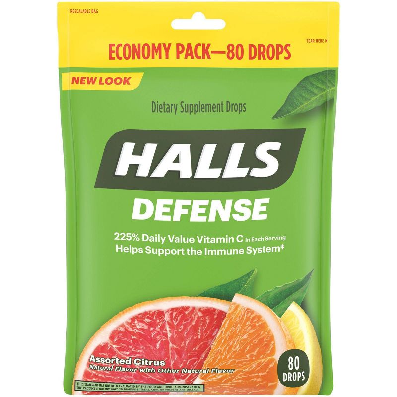 Halls Defense Vitamin C Drops - Orange, Lemon & Grapefruit - 80ct