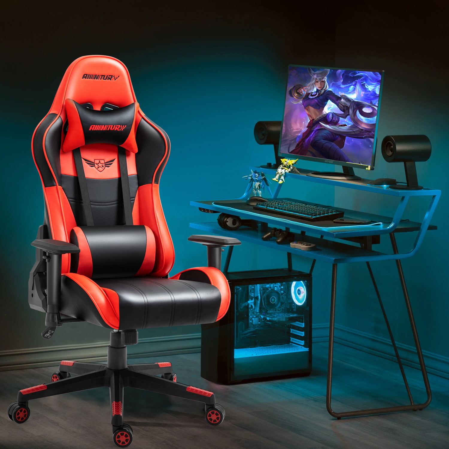 AMINITURE Gaming Chair Ergonomic Office Computer Chairs Racing Reclining Chairs for Adults Gamer High Back Support Adjustable Desk Chair