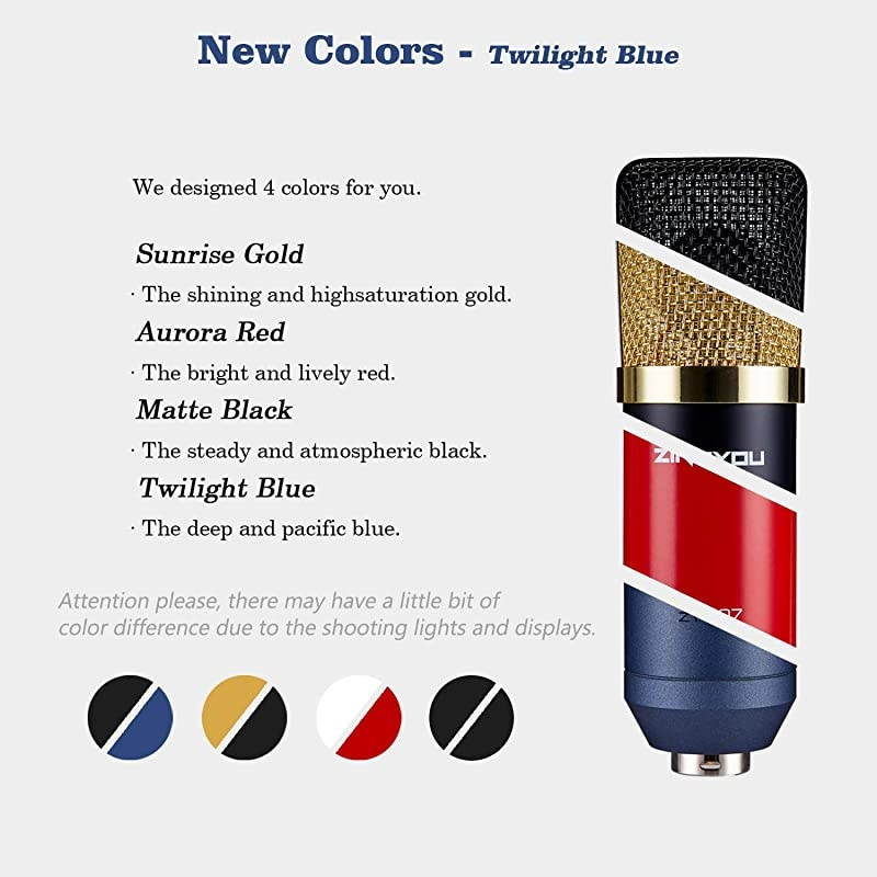 Condenser Microphone  Computer Mic ZY-007 Recording Bundle for Gaming Streaming YouTube Videos Professional Cardioid Microphone Include Adjustable Arm Stand, Shock Mount and Pop Filter(Blue)