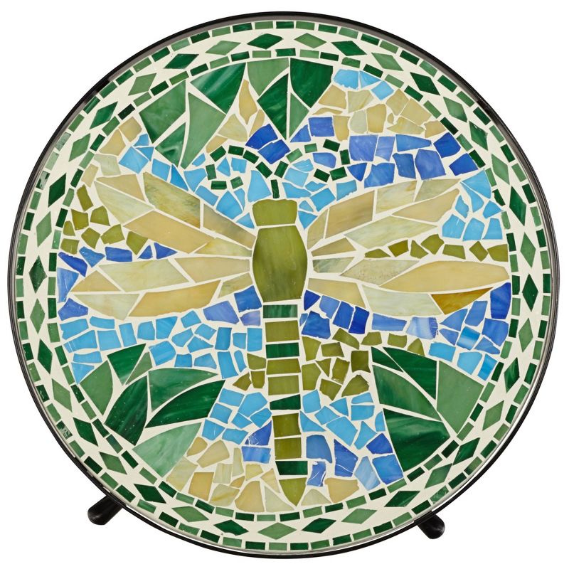 Teal Island Designs Dragonfly Mosaic Black Iron Outdoor Accent Table