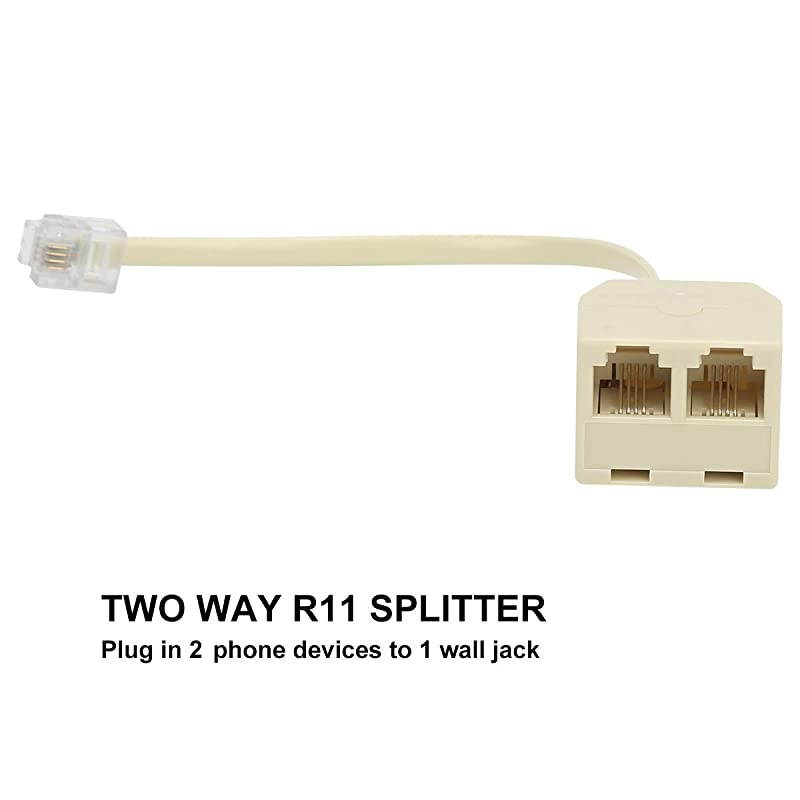 Two Way Telephone Splitters Male to 2 Female Converter Cable RJ11 6P4C Telephone Wall Adaptor and Separator for LandlineYellow2 Pack