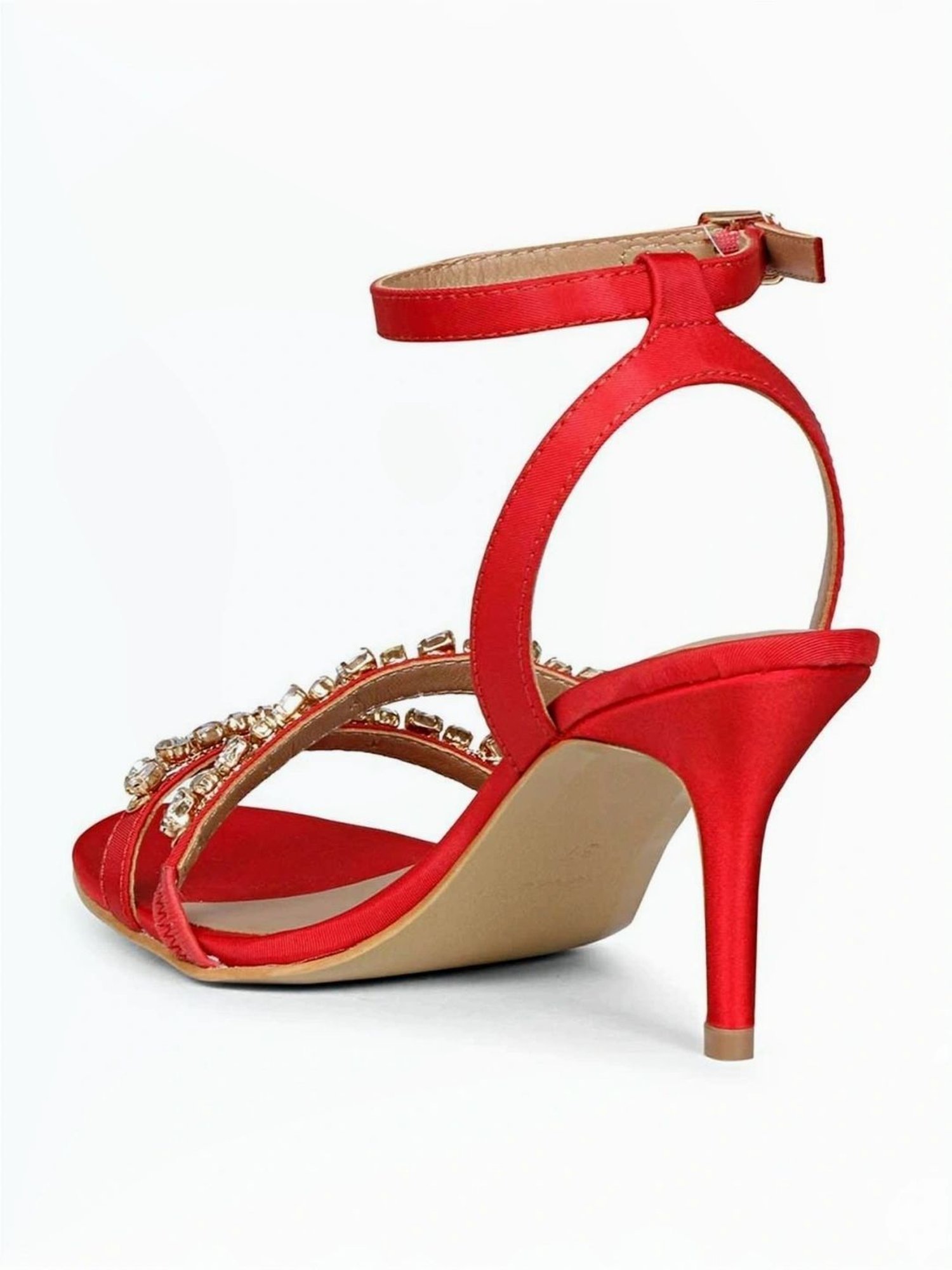 Saint G Women's Stone Embellished Red Ankle Strap Stilettos