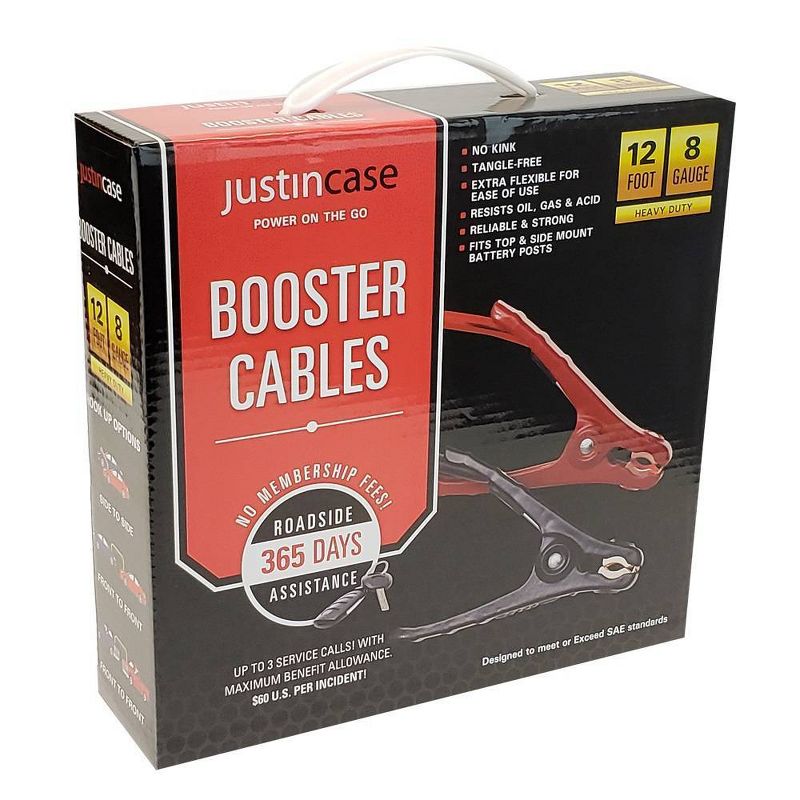 12ft 8 Gauge Booster Cables Red - Justin Case