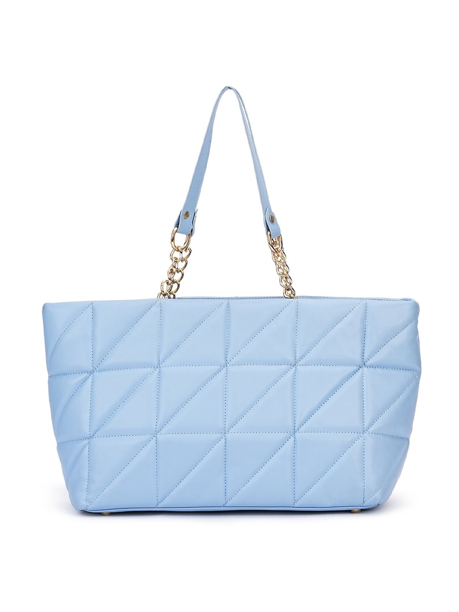 KLEIO Quilted Blue Quilted Large Leather Tote Handbag