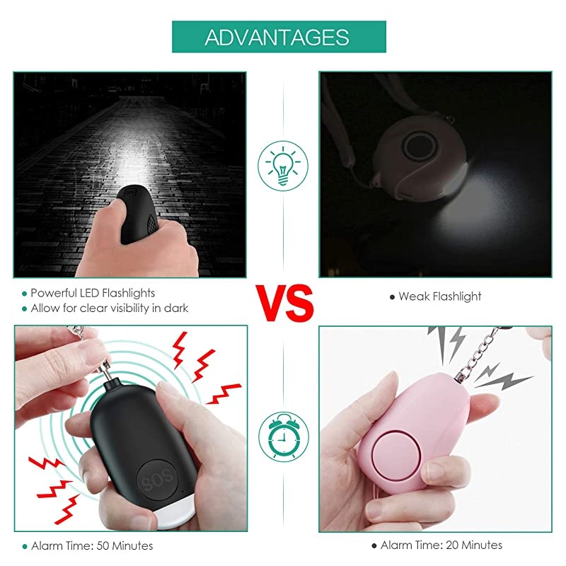 Safe Sound Personal Alarm Personal Security Alarm Keychain 130dB Emergency Self Defense Alarms with LED Light Supports USB Charging for Women Kids Elderly Black and White 2 Pack