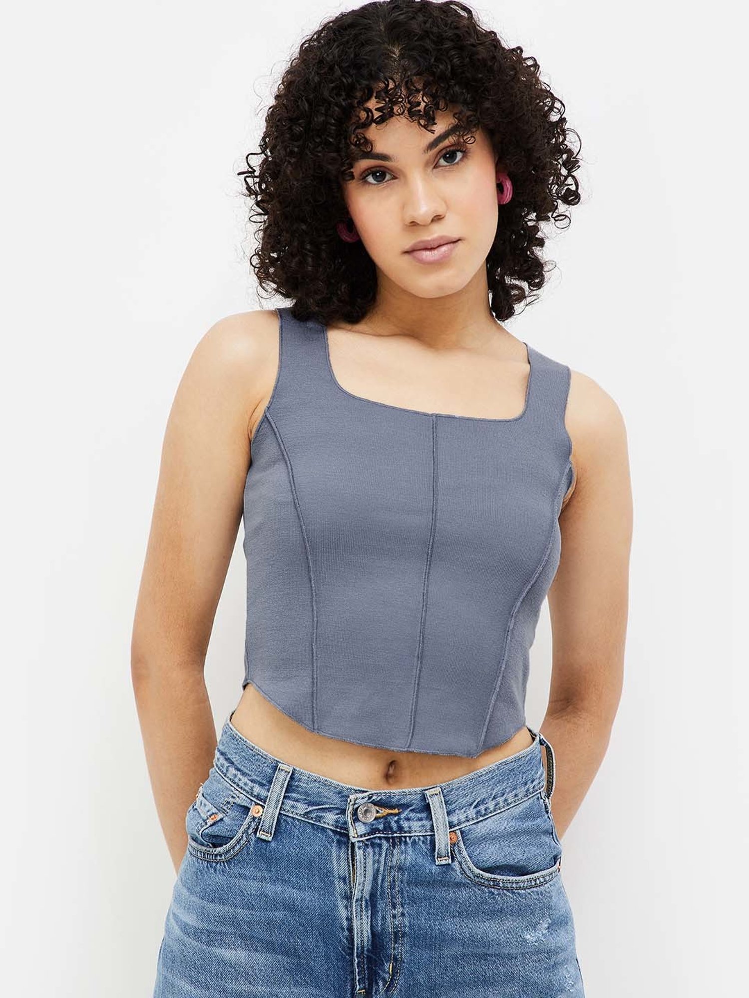 Ginger by Lifestyle Grey Regular Fit Crop Top