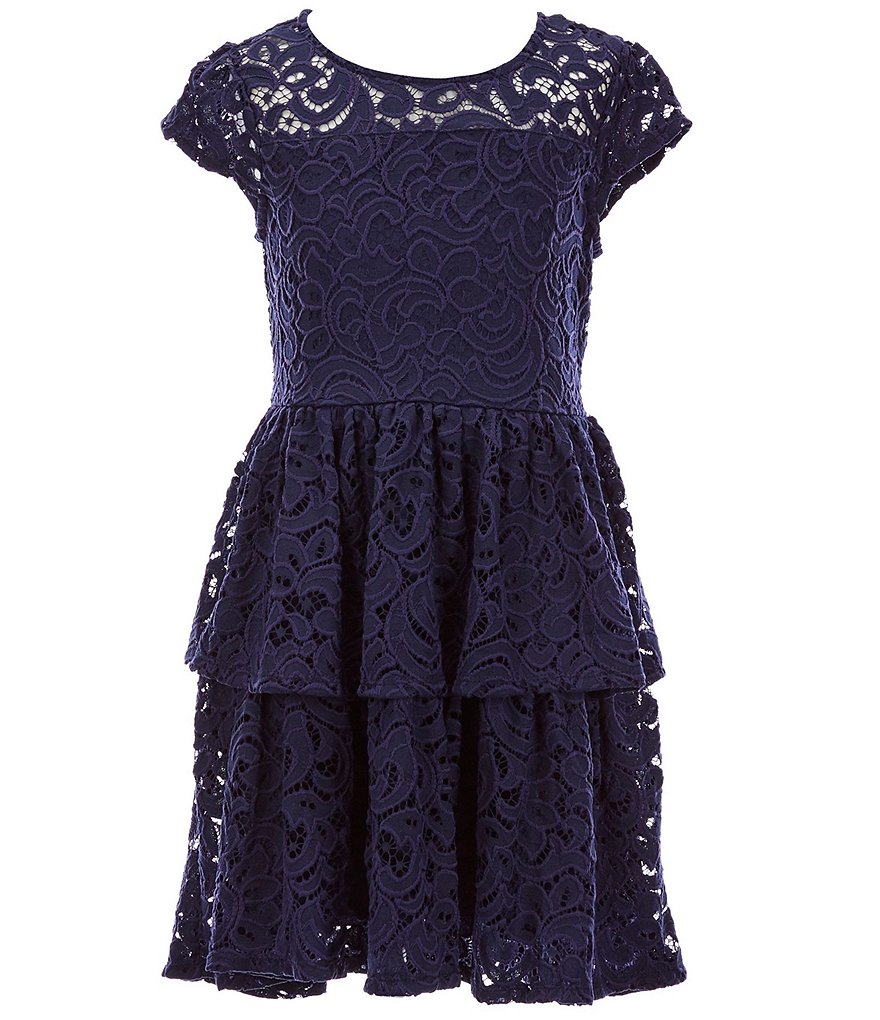 Xtraordinary Big Girls 7-16 Patterned-Lace Tiered Fit-And-Flare Dress