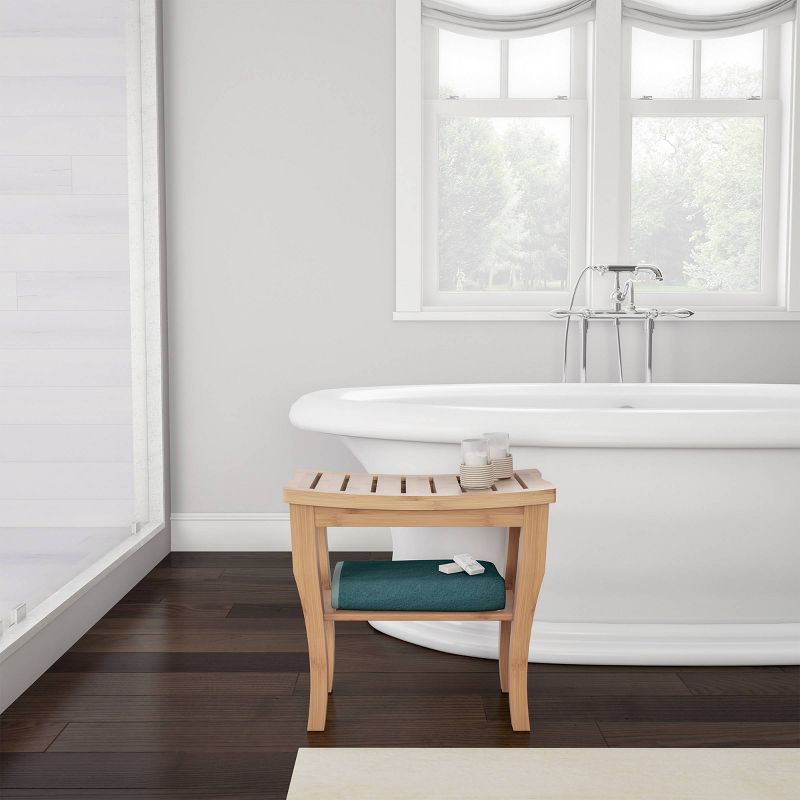 Water Resistant Natural Eco Friendly Bamboo Shower Bench with Bathroom Storage Shelf Brown - Hastings Home