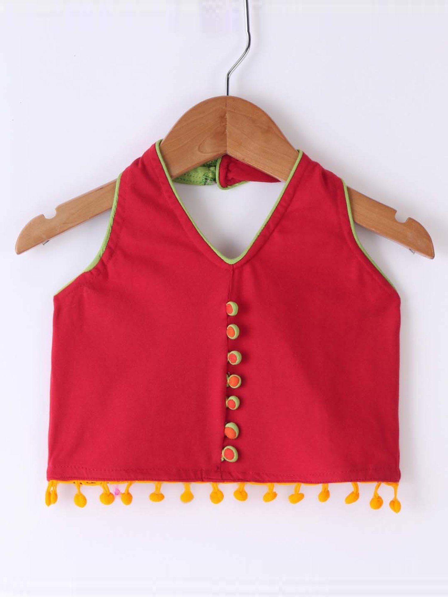 TWISHA Kids Red & Yellow Cotton Self Pattern Top Set