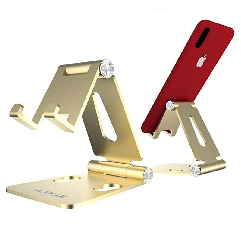 Desktop Phone Holder Stand - Smartphone, Tablet Cradle - Foldable, Aluminum Standing Bracket Compatible with iPhone, Nintendo Switch - Portable Screen Mount, 270-Degree Adjustable Angle