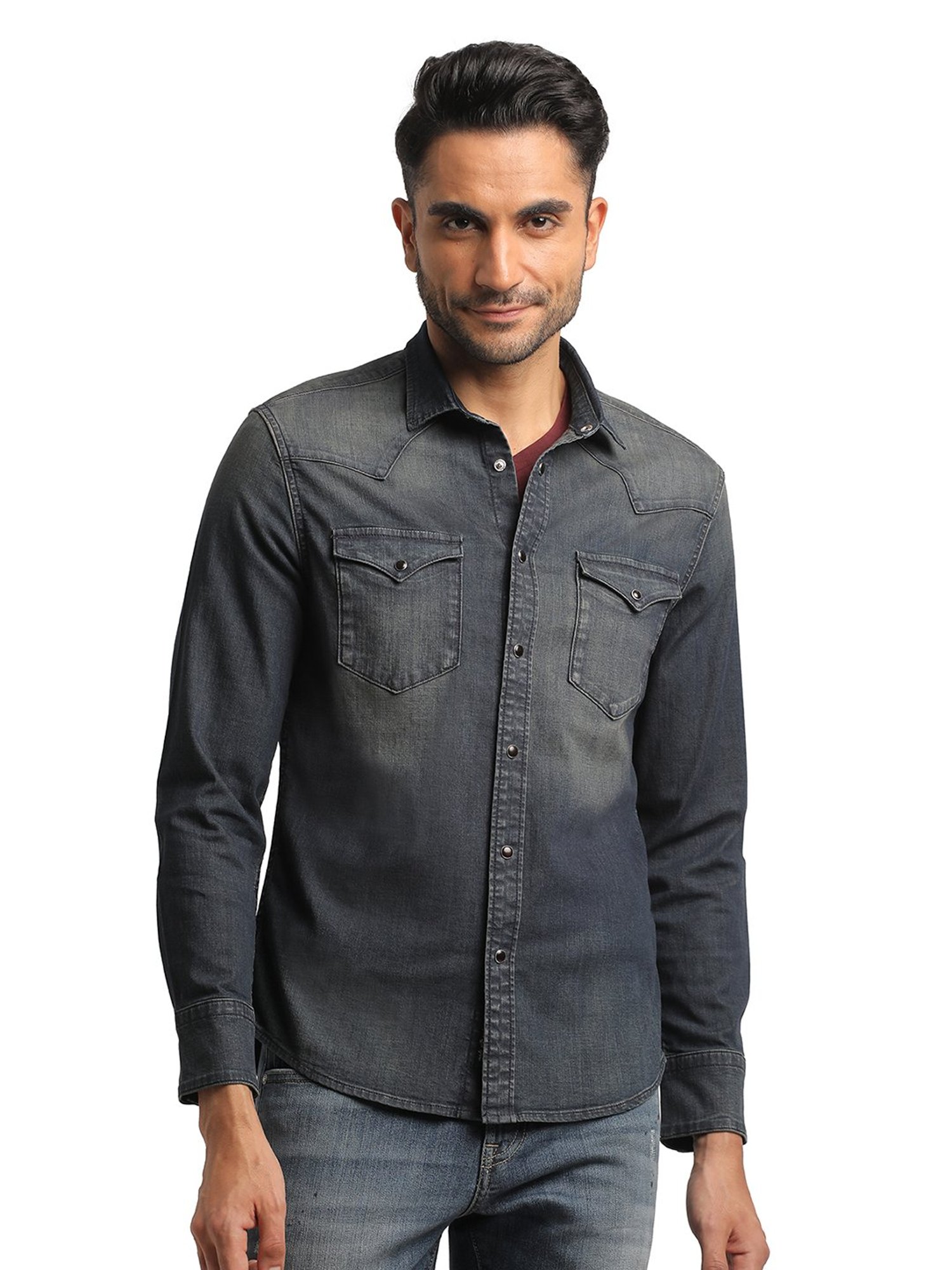 EVERBLUE Dark Blue Regular Fit Shirt