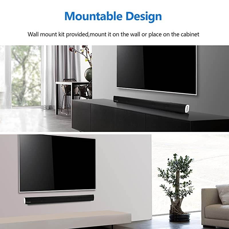 Soundbar  TV Sound Bar with Builtin Subwoofers and Bluetooth3Inch Drivers Remote Control Wall Mountable Support Optical AUX Coaxial USB 60W 34Inch Model S10